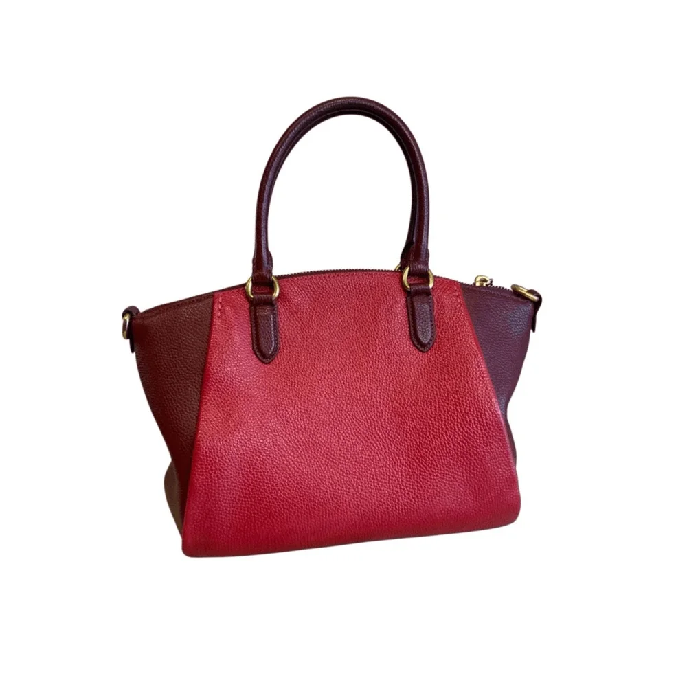 Coach Elise Red Pebbled Leather Bag Satchel Bag Colorblock